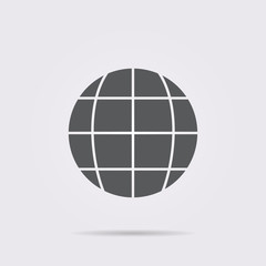 Flat vector icon. On a gray background with shadow. Planet. Eart