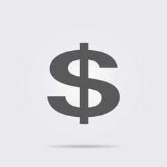 Flat vector icon. On a gray background with shadow. Dollar.