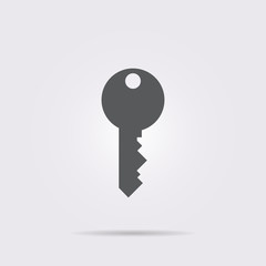 Flat vector icon. On a gray background with shadow. Key.