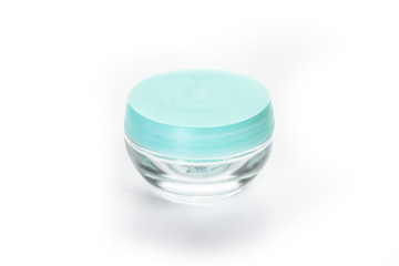 empty cosmetic glass jar isolated on white background