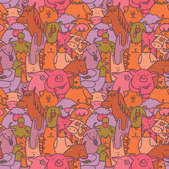  Vector farm animals seamless pattern. Livestock background