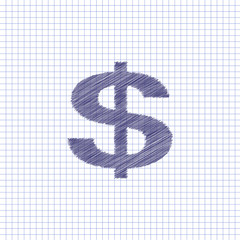 Flat vector icon. Scribble blue pen on a sheet of school noteboo