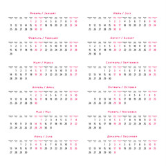 White Calendar 2016, with Russian and English language creative mesh, vector format