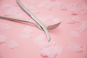 cutlery with sakura petals
