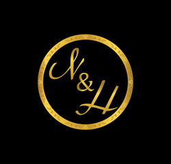 NH initial wedding in golden ring