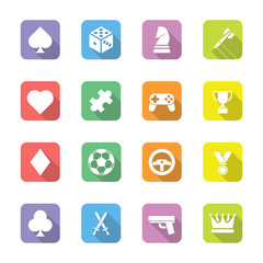 colorful flat game icon set on rounded rectangle with shadow for web design, user interface (UI), infographic and mobile application (apps)