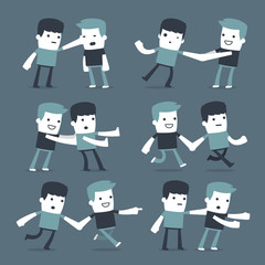 Flat Simple Characters two friends in different situations