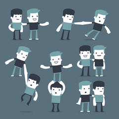 Flat Simple Characters two friends in different situations