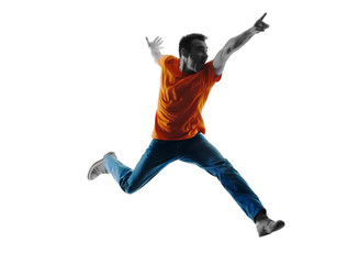 man runnning jumping silhouette isolated