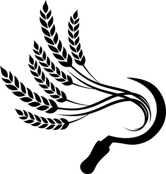 Сельскохозяйственный инструмент серп и пшеница логотип 