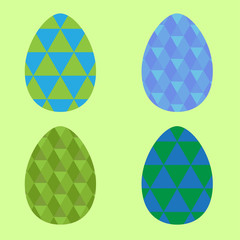 Set of four Easter eggs with a pattern of geometric shapes.