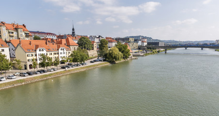 Maribor city and Drava river in Slovenia.