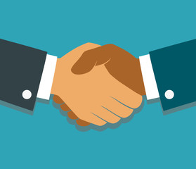 Vector handshake illustration. Background for business and finance. Flat style