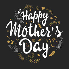 vector hand drawn mothers day lettering with branches, swirls, flowers and quote - happy mothers day