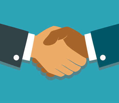 Vector handshake illustration. Background for business and finance. Flat style