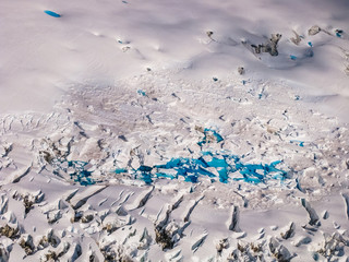Fototapeta premium Aerial view of a glacier in the landscape of Wrangell -St. Elias National Park, Alaska, U.S. .