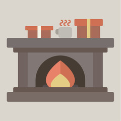 Christmas fireplace with gifts flat illustration