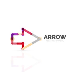 Linear arrow abstract logo, connected multicolored segments of lines in directional pointer figure