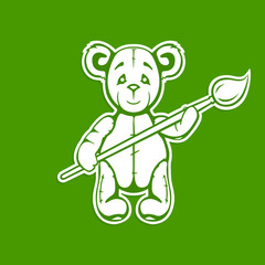 Obraz na płótnie Canvas Vector teddy bear Icon Art,plush toy holding a brush, flat design.