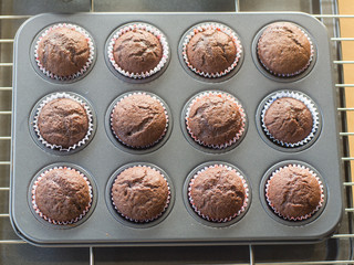 Chocolate cake on tray hole.