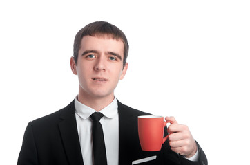 Man in suit with the red cup