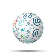 Tag cloud sphere @, isolated on white background
