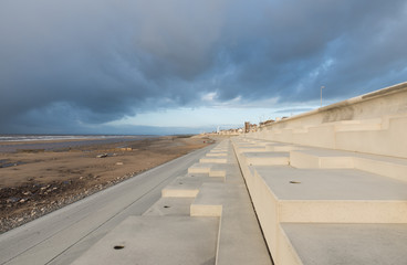 Fototapeta na wymiar Cleveleys, North West England, 07/03/2014, Blackpool and cleveleys seafront flood defence wall system