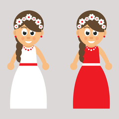 cartoon girl in white and red dress