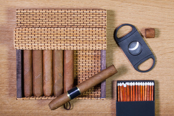 Cuban cigars on the wooden table