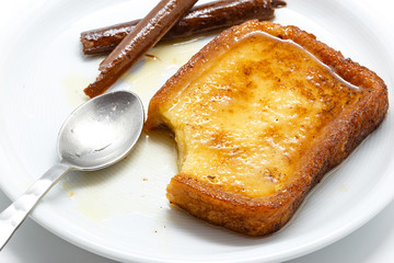 Traditional Spanish torrijas (French toasts). Dessert of Lent and Holy Week