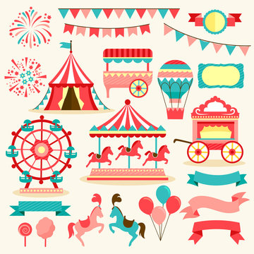 collection of elements related to carnival and circus