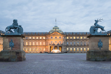 Fototapeta na wymiar The Schlossplatz City Square in Stuttgart Twilight, Long Exposure