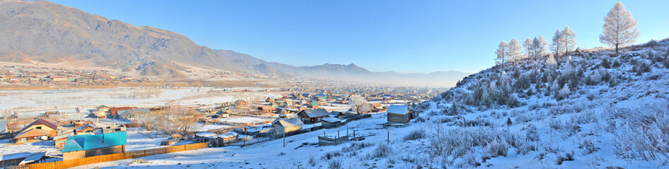 Fototapeta na wymiar winter panorama of the village Ongudai, Altai, Siberia, Russia