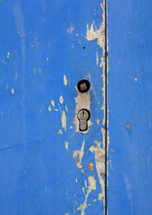 Detail of blue wooden door