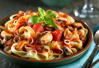 Pasta with Mussels in Marinara Sauce