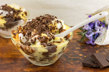 Creamy dessert with chocolate and almonds