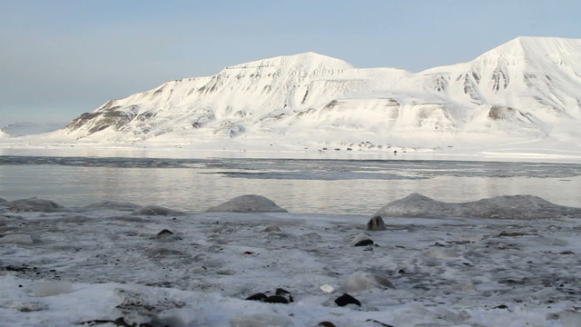 Ice coast of the Arctic Ocean. The surroundings of Longyearbyen, Svalbard. Norway. 