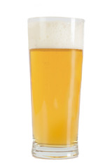 Frosty glass of light beer set isolated on a white background