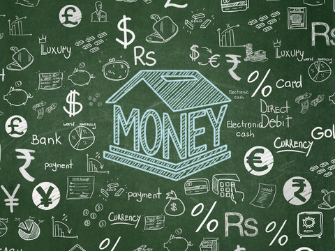 Money concept: Money Box on School Board background