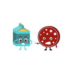 Humanized Sausage And Milk Illustration