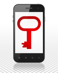 Privacy concept: Smartphone with Key on display