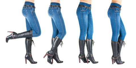 Legs in jeans and boots belongs to beautiful  girl.