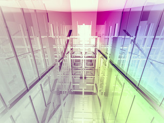 open space, clean room with shapes in 3d, business space, hospit
