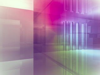 open space, clean room with shapes in 3d, business space, hospit