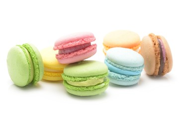 colorful macaroons on white background