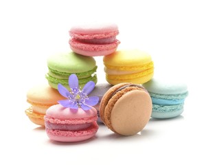 colorful macaroons on white background