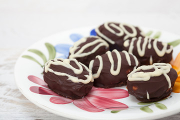 Decorated Chocolate Eggs on Plate