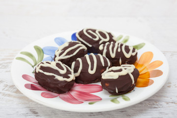 Decorated Chocolate Eggs on Plate