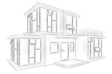 Architectural sketch drawing house