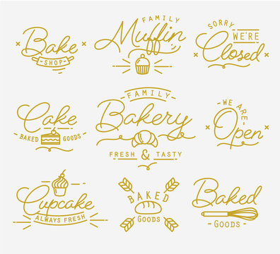 Flat bakery symbols gold